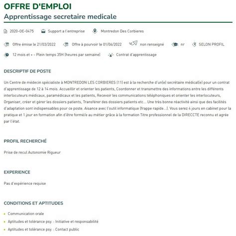 offre demploi secretaire medicale